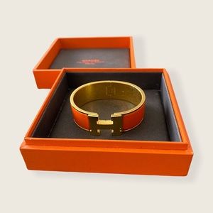 Hermès Orange Clic H Narrow Enamel Gold Plated